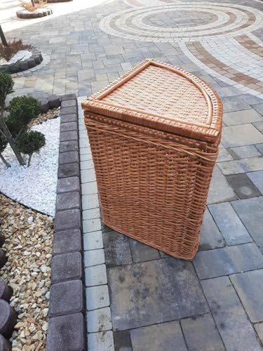 Rattan Corner Laundry Basket | Space-Saving Hamper with Lid | Handmade Wicker Storage | Handmade Wicker Corner Hamper | Natural Storage for Laundry & Towels