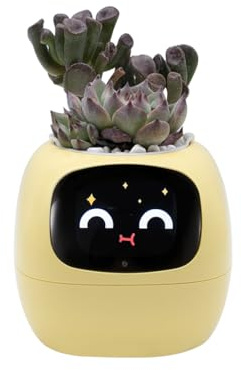 OUSEITECH Linda Maceta Inteligente Interactiva, Multifuncional, Inteligente, Planta de 10 cm para Interiores, Regalo, Para Suculentas y Otros (Amarillo)