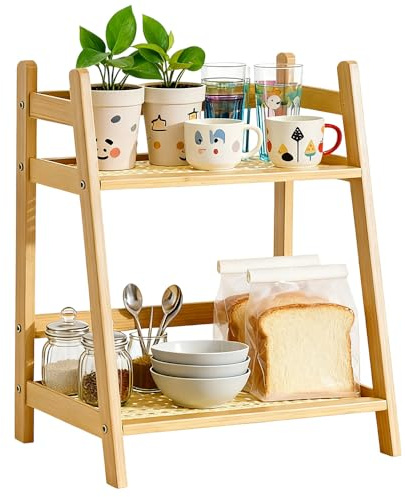 Küchenregal Arbeitsplatte, 2 Tiers Bambus-Becherhalter, Küchen Organizer Bambus, Gewürzregal Stehend Küche, Tassenregal Holz, Spice Rack Organizer Für Kaffeebar, Küchen Deko,Tischregal, Mini Regal