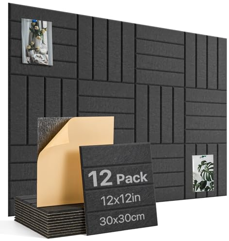 Woovio Cork Board Alternative 120x90cm, Pin Board with Self Adhesive Black | 12 Pack Vision Board, Felt Notice Board for Home Wall Office Bedroom Kitchen Decor