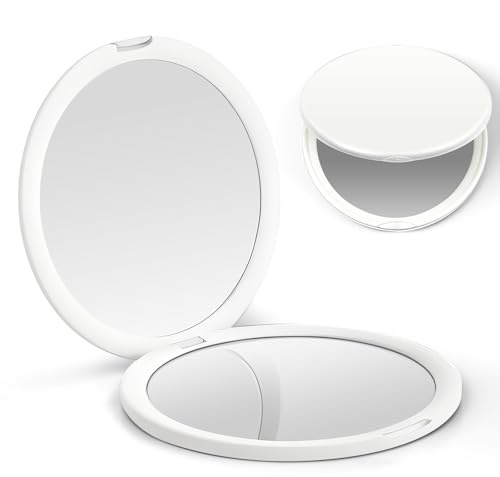 OSDUE Fickspegel, 10 x förstoring dubbelsidig kompakt spegel, vikbar och bärbar resespegel för väska, plånbok, resor, liten sminkspegel, present till flickor, vit 10 cm