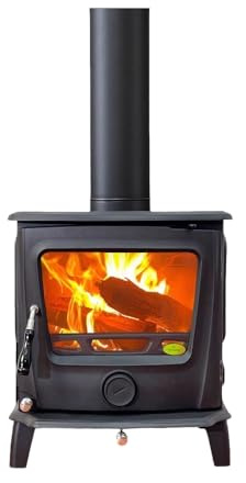 Poêle à Bois entièrement en Fonte,Revêtement Réfractaire,avec Fenêtre en Céramique Et Verre,Système de Nettoyage Automatique de la Vitre,Chauffage Efficace pour 60 m²