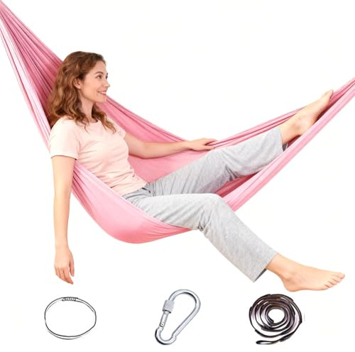 Aerial-Yoga-Hängematte und Schaukel 1,5 m x 2,8 m, Anfängerset aus Nylongewebe, Rosa