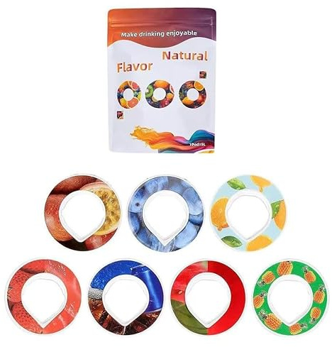 Générique Gourde de sport (650 ml) pour l'école, la gym et le fitness - Avec 7 dosettes aromatiques sans sucre et paille - Noire - Avec goût - Convient également pour les enfants (7pcs)
