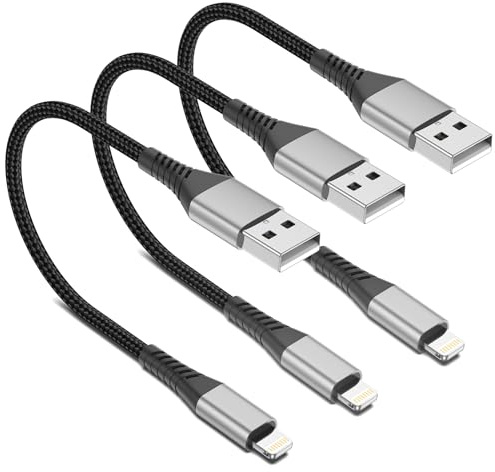 Short iPhone Charger Cable 0.15m, 3 Pack USB A to Lightning Cable Short Braided iPhone Cable Fast Charging 15 cm for Apple iPhone 14 13 12 11 Pro Max Mini 10 8 7 Plus XR XS SE, AirPods