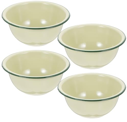 TOYZFRIENDY 4 Piezas Tazones de Esmalte Vintage para Mezclar y Sopero de Cocina, Diseño Retro Borde Enrollado, Esmaltado Seguro y Duradero, Frescura, Adecuado para Uso en Cocina y Servicio