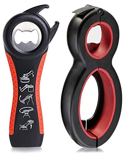 MAEXUS Flaschenöffner für Senioren, Multifunktion 6 in 1 und 5 in 1 Deckelöffner, Glasöffner, Ideal für Kinder und Arthritis (2 Stück, Rot)