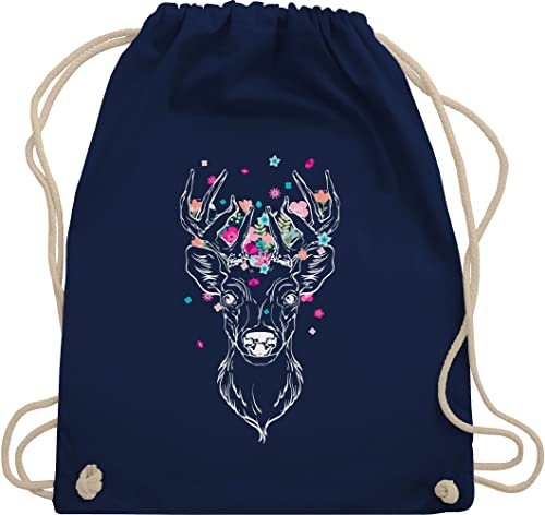 Turnbeutel Rucksack - Kompatibel mit Oktoberfest Tasche - Hirsch - Hirschmotiv Geweih - Unisize - Navy Blau - oktoberfest-tasche trachtenrucksack bayrische hirschen beutelrucksäcke geschenk
