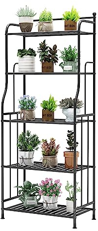 MORITIA 5 Tier Metal Plant Stand Indoor and Outdoor Flower Rack, Home Iron Storage Organizer Shelf, Black, 21.7 x 11 x 52.4 inch