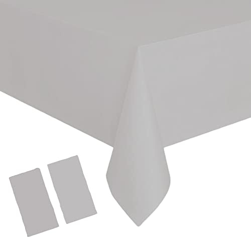 YAAVAAW 2 pièces 137 * 274cm Argenté Nappes Jetable,Rectangulaire Imperméables Nappe Plastique Décoration de Table pour Anniversaire,Fêtes,Mariages,Pique-niques,Halloween,Noël,Jardin Extérieur