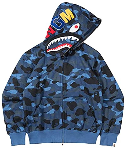 LIAOPUFUS Uomo 3D Stampato Shark Felpa con Cappuccio Hip Hop a Maniche Lunghe Zipper con Cerniera Mimetica Moda Street Wear(L,Blu Destra)
