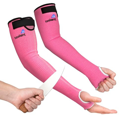 OriStout Cut Resistant Gardening Sleeves with Tumb Hole, Protective Arm Sleeves for Yard Work, Kitchen, Arm Guards for Biting, Pet Grooming, Gardening Gifts for Women, Pink, 1 Pair