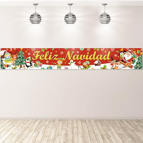 DPKOW Español Feliz Navidad Pancarta Decoración para Interior Exterior, Navidad Pared Casa Actividad Jardín Decoración, 270 * 40cm