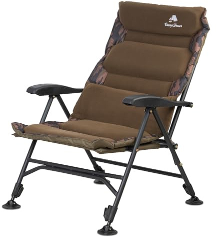 CampFeuer Silla de Pesca Plegable Camuflaje Marrón | Silla de Camping Regulable en Altura | Silla Plegable Carpa | Silla de Viaje, amping, Acampada, Pesca | Silla para Carpas, Silla Reclinable