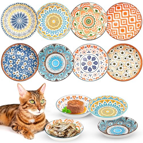 Surmounty 8Stück Katzennapf Flach Katzenfutter Napf Futternapf Katze Keramik Katzenteller Katzenschüssel Fressnapf Katze Napf Katzenfressnapf Katzen Napfset Futternapf Fressnapf