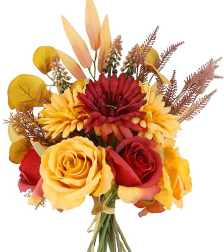 Filltown Fiori finti artificiali, bouquet di fiori artificiali autunnali, fiori arancioni per bouquet da sposa, decorazioni con steli floreali autunnali
