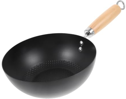 BIUDECO Small Wrought Iron Cooking Wok for Single Person, Practical Stable Frying Pan Compatible with Gas Stove and Electric Stove, for Daily Life and Grill Use
