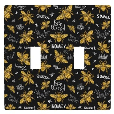 Hohey Bee Placca di copertura per interruttore della luce, 2 piastre da parete di dimensioni standard 11,4 x 11,4 cm, piastra decorativa per interruttore della luce doppia, con ricamo dorato