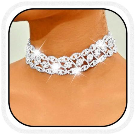 Reaky Strass-Halsketten, silberne Kristall-Halskette, funkelnde Halskette, Ketten-Accessoires für Frauen