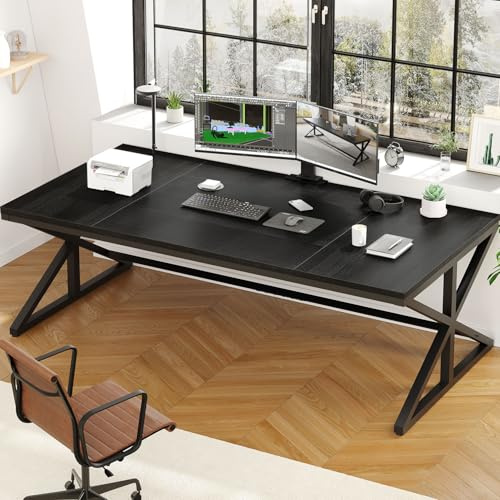IBF 180cm Black Gaming Desk, 2 Person computer Office Large Modern Desk