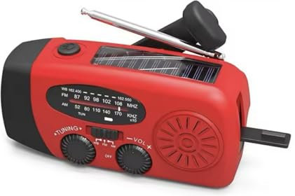 Radio Solar de Emergencia, Radios con Manivela Dinamo, Am/FM/NOAA, Cargador de Móvil 2000mAh, 3 Modos de Carga, Radio Portátil Supervivencia, Alarma SOS, Rojo