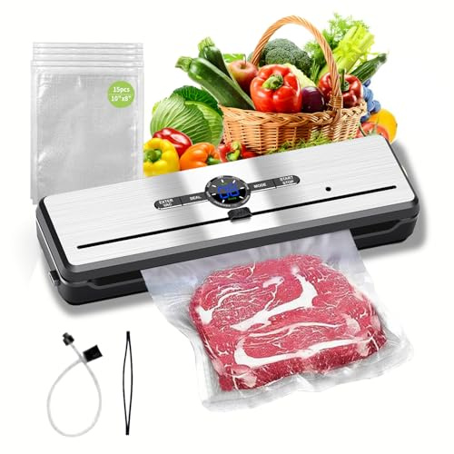 Vacuum Sealer for Food, Double Sealed, Dry, Wet, Liquid, Compact Design with LED Display, 8 in 1 Multifunctional Vacuum Sealer Stainless Steel