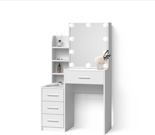 Livinity Schminktisch Loreta, Weiß, 80 cm | mit LED Beleuchtung