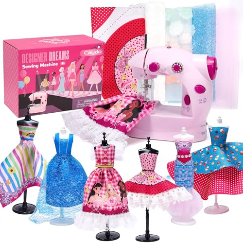 Caydo Mini Macchina Da Cucire per Ragazze, 48 Pezzi Fashion Designer Kit con Elettrica Macchina Da Cucire, Kit per realizzare abiti per bambole con 2 Manichini per Ragazze Regali di Natale