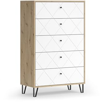 Vicco Kommode Nizza, Artisan-Eiche, 80.2 x 127.4 cm | mit 5 Schubladen, zur Nutzung als Ablagefläche neben dem Bett