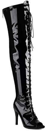 Veelau Meieer Peeptoe Boots Overknee Stiletto Heel High Heels with Lacing & Zip