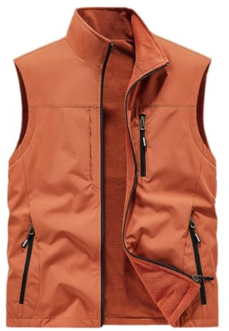 Générique Gilet Homme Décontracté Coupe Large Extérieur, Zippé Multi-Poches, Hiver, Taille Grande, Sportif Avec Polaire Intérieure(Orange, XXXXL)