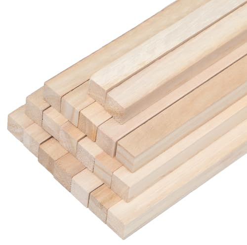 Rebanky 20 Pezzi Palitos de Madera Cuadrados Varillas Cuadradas 30 x 1,5 x 1,5 cm Listón de Madera Cuadrado para Bricolaje, Tallado, Artesanía