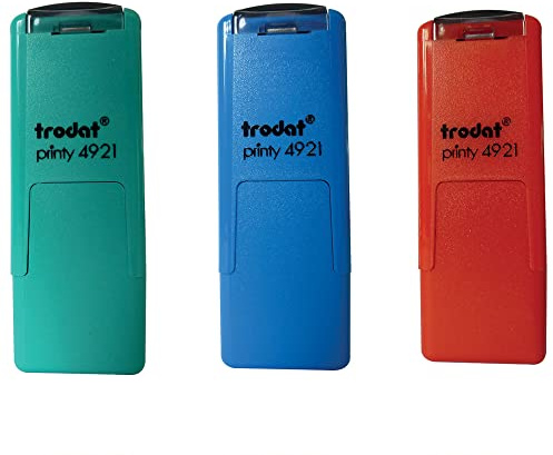 Kit de tampons pour évaluation scolaire - Trodat - 3 Tampons à encrage automatique rechargeables - Smiley pour encourager les élèves - Taille de l'empreinte : 10x10 mm - Couleur : bleu, rouge et vert