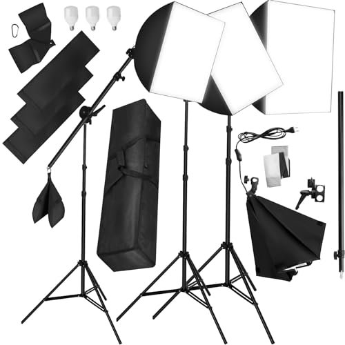 tectake® Set de 3x Soft box pour Studio Photo Eclairage Video Boite Lumiere studio Professionnel Kit Accessoires Photographie Flash studio photo, Trépieds et Sac de Rangement