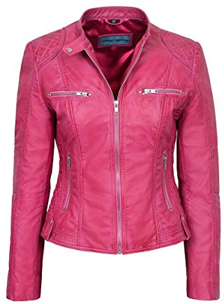Smart Range Leather Chaqueta DE Mujer Speed 8322 DE Piel Color Rosa Fucsia Moda Retro, Casual Y para LA Moto (18)