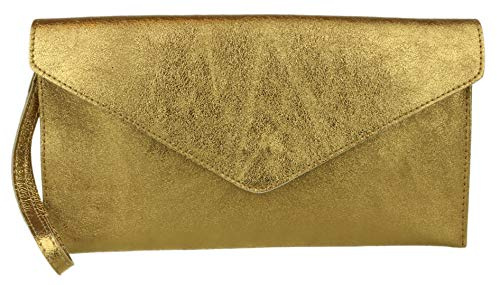 Girly Handbags Womens Genuine Leather Italian Metallic Shimmer Envelope Wrist Clutch Bag Evening Bag