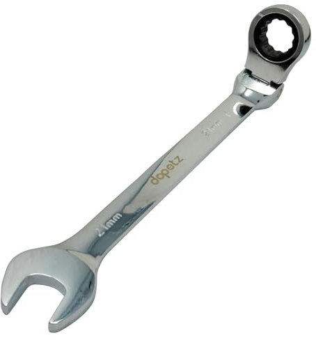 Dapetz® 21mm Flexible Head Ratchet Metric Spanner - Open End & Ring Combination, Mirror Polished, Raised Panel, Chrome Vanadium Steel Spanner for Mechanics