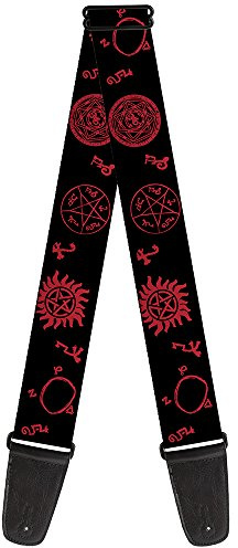 Buckle-Down Gitarrengurt – Supernatural Symbole verstreut schwarz/rot – 5,1 cm breit – 73,7–137,2 cm lang
