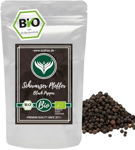 Azafran BIO Pfeffer (Pfefferkörner ganz) Pfeffermühlen geeignet schwarz 250g