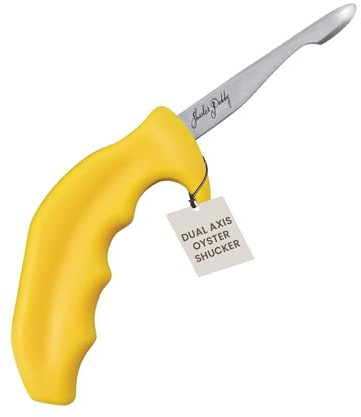 Swissmar Shucker Paddy Original Oyster Shucking Knife – Ergonomic Dual Axis Oyster Shucker Tool with 3 / 7.6 CM Stainless Steel Blade - Perfect for kitchen Collections – Non-Slip Handle, Yellow