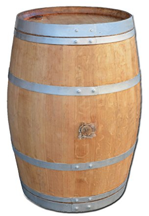 Temesso Stehtisch aus Weinfass, Dekofass, Gartentisch aus Holzfass - Fass geschliffen und lackiert mit silbernen Ringen