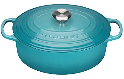 Le Creuset Signature Gusseisen-Bräter mit Deckel, Ø 27 cm, Oval, Für alle Herdarten und Induktion geeignet, Volumen: 4,1 l, 4,425 kg, Karibik, 21178271702430