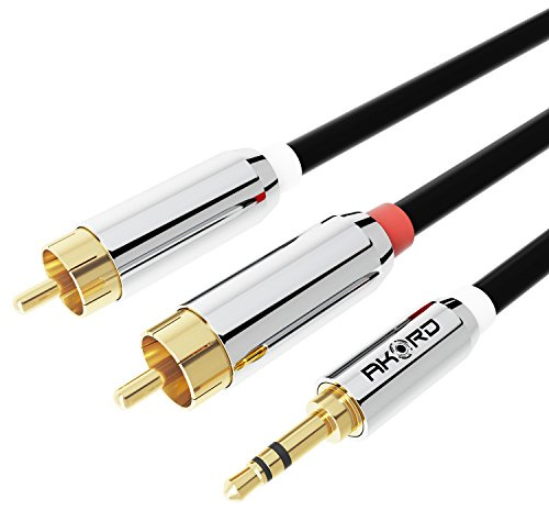 AKORD Stereo 3.5mm Jack Plug to TWIN 2 x RCA PHONO Audio Lead GOLD CABLE (10 Metre)