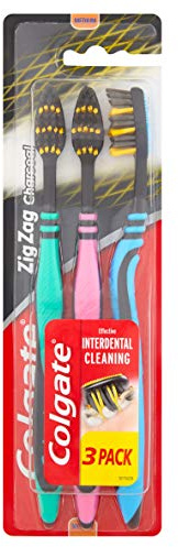 Colgate ZigZag Zahnbürste, Medium, Schwarz, 3 Stück (verschiedene Farben)