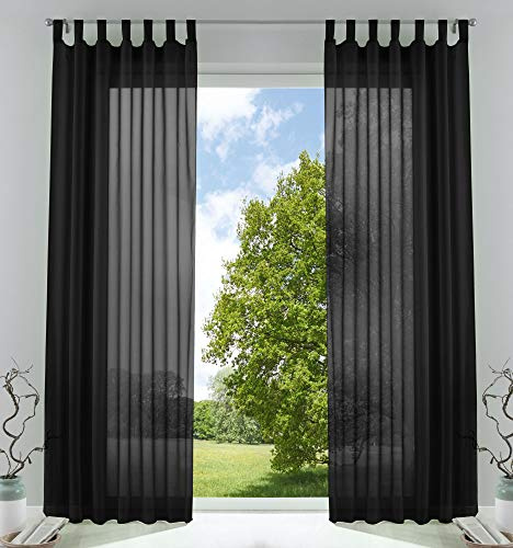 Voile Gardine Schlaufenschal 2er-Set transparent Schwarz 245x140 »Bern« | Schlaufen abtrennbar für Gardinenschiene, eingenähtes Kräuselband, Bleibandabschluss, 100 % Polyester-Voile, waschbar 40 °C