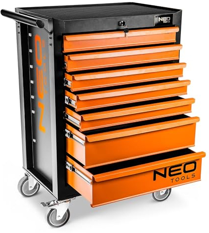 NEO TOOLS Werkzeugschrank 680x460x1030 mm, 7 Werkzeugschubladen | Belastbarkeit 280 kg, Öl- und fettbeständiges Oberteil, Zentralverriegelung, Schubladenverriegelung