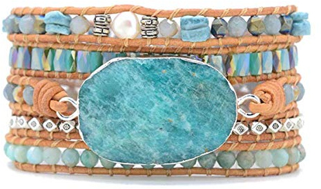 ZOSOJONA Starto 5 Wrap Bracelet Handmade Natural Stone Jasper Druzy Leather Boho Bracelets Jewelry (Topaz)