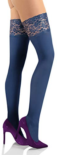 Sesto Senso Mujer Medias Autoadhesivas Autoportantes sin soporte Opacas Microfibra 50 DEN Encaje con Silicona Lencería Azul Oscuro 3/4 Marine