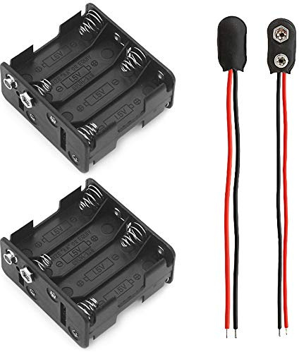 2 Stück 8 × 1.5V AA Schwarz Batteriehalter Gehäuse Fall Kunststoff Akku Aufbewahrungsbox mit Batterie Anschluss Kabel Kabelenden Wire Leads