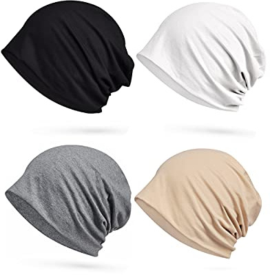 ELLEWIN Bomull slouchy Beanie hiphop mjuk lätt löpning mössa vuxen dvärghattar kemokeps för män kvinnor, Closetop tunn 4pk-solid02, M/L